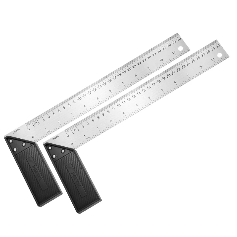 2Pcs 12 Inch Stainless Steel Woodworking Square Ruler, Silver Black