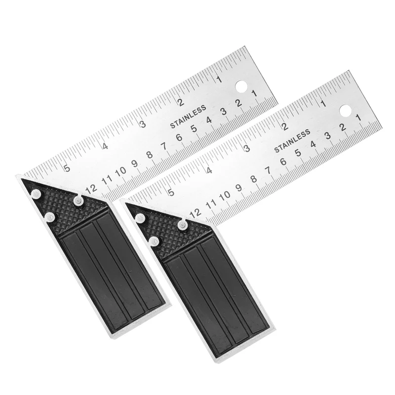2Pcs 6"/150mm Stainless Steel Woodworking Try Square with Aluminium Handle