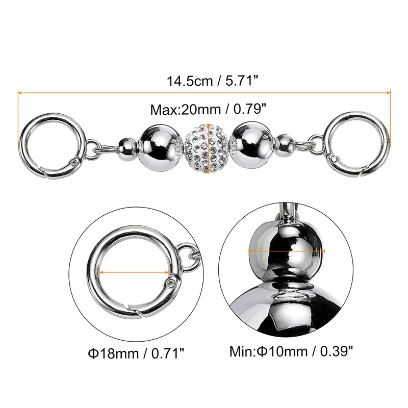 14.5cm/5.7" Bead Purse Chain Strap Extender for Women Handbag, Silver