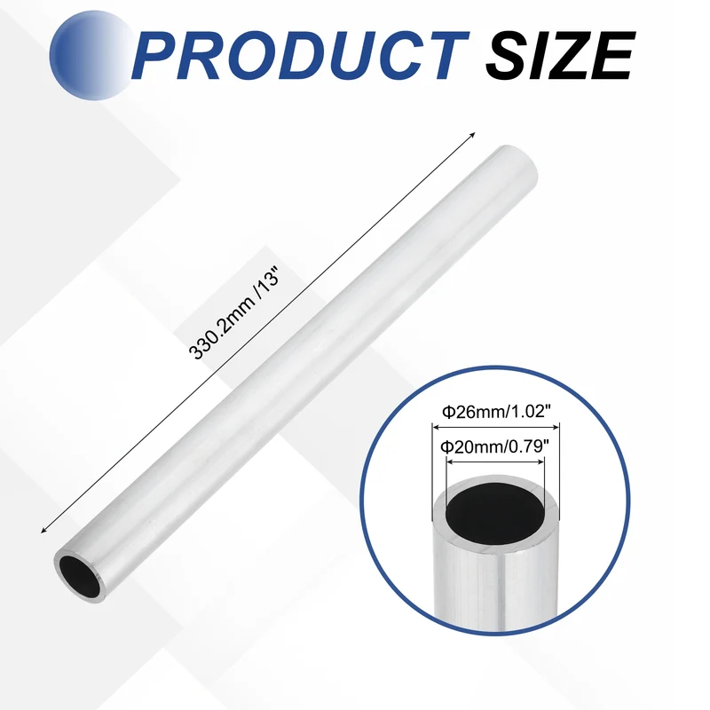 6063 Aluminum Tubing Round Tube 26mm ODx20mm ID 13"Metal Straight Pipe Silver