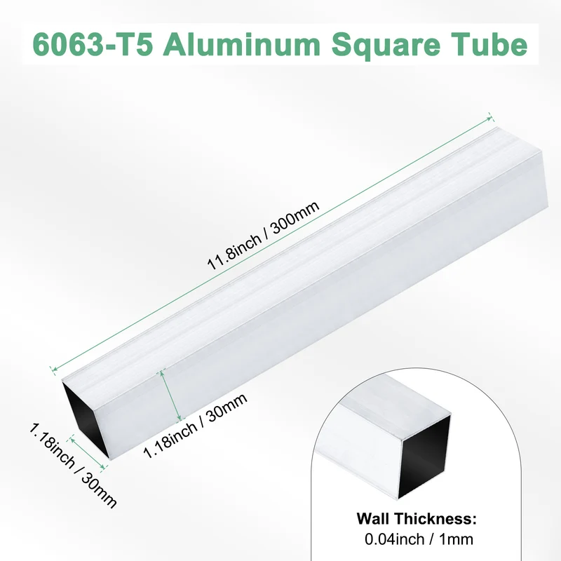 1Pcs 300mm 6063 Aluminum Square Tube, 30x30x1mm Straight Pipe Tubing for Frame