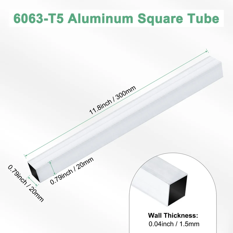 1Pcs 300mm 6063 Aluminum Square Tube, 20x20x1.5mm Straight Pipe Tubing for Frame