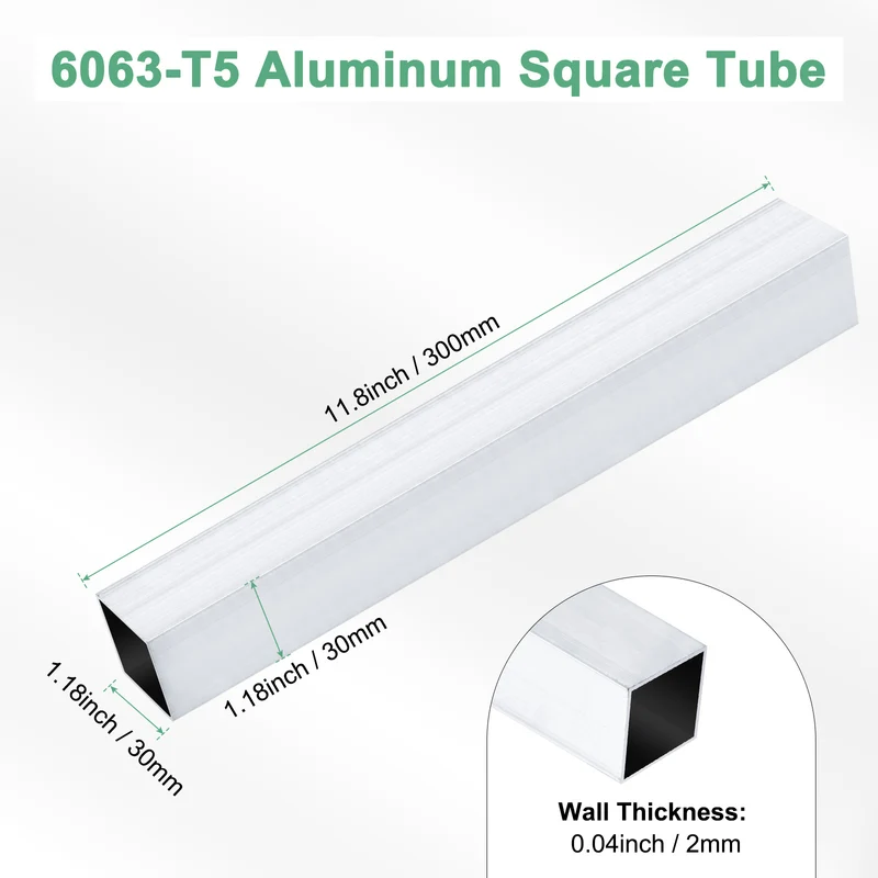 1Pcs 300mm 6063 Aluminum Square Tube, 30x30x2mm Straight Pipe Tubing for Frame