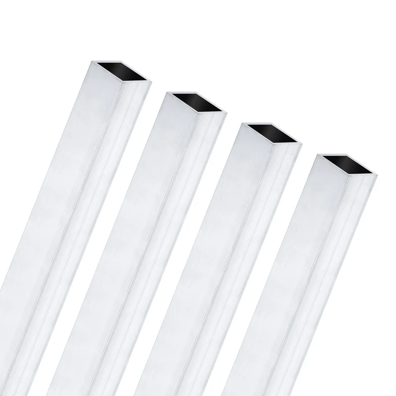 4Pcs 300mm 6063 Aluminum Square Tube, 6x6x1mm Straight Pipe Tubing for Frame