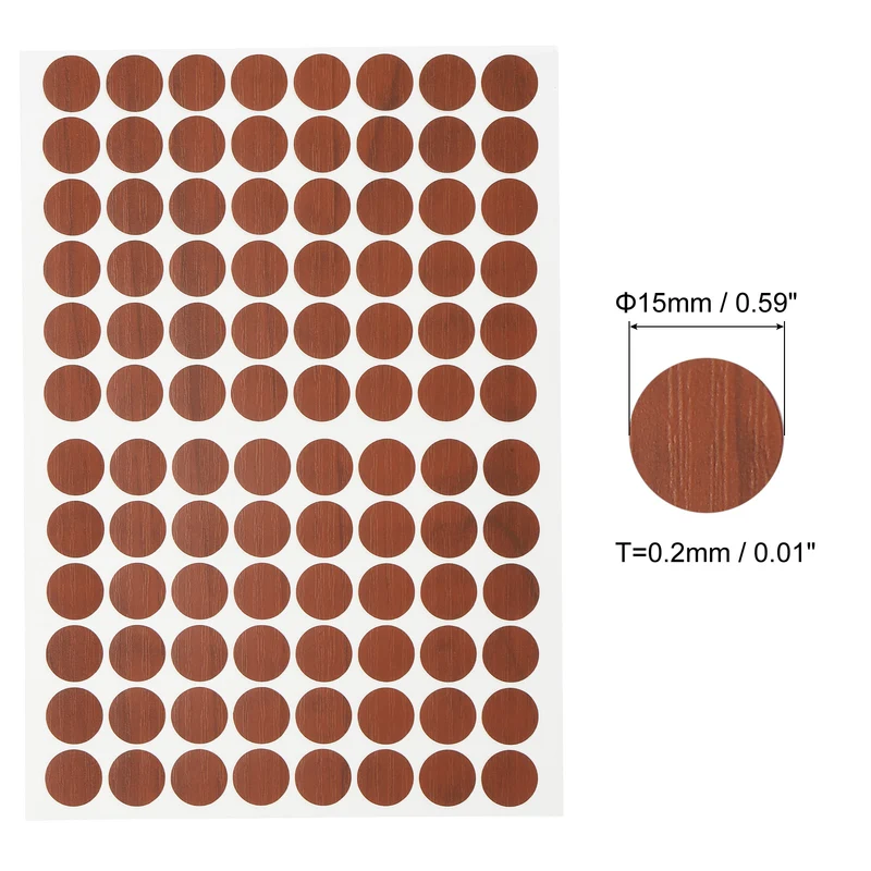 2 Sheet/192Pcs 15mm Dia Screw Hole Cover Stickers Dark Brown