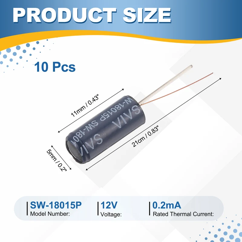 10Pcs SW-18015P 12V 0.2mA High Sensitivity Spring Vibration Sensor, Blue