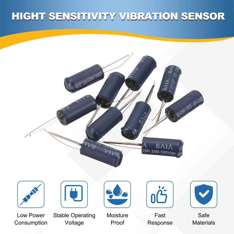 10Pcs SW-18015P 12V 0.2mA High Sensitivity Spring Vibration Sensor, Blue