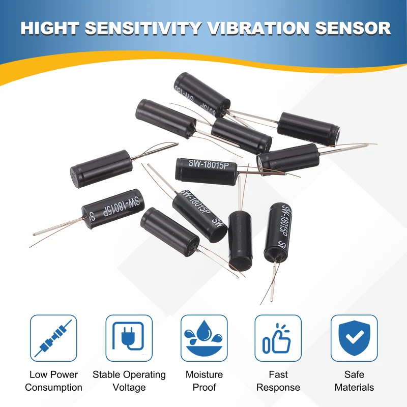 12Pcs SW-18015P 12V 0.2mA High Sensitivity Spring Vibration Sensor, Black
