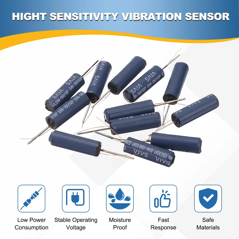 12Pcs SW-18010P 24V 0.2mA High Sensitivity Spring Vibration Sensor, Blue