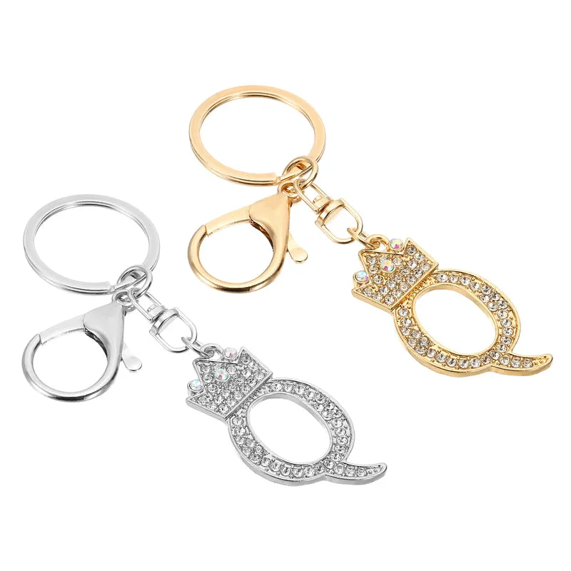 Initial Letter Keychain, 2 Pcs Letter Q Crown Design Charm, Gold/Silver