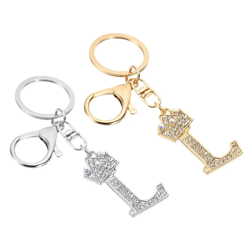Initial Letter Keychain, 2 Pcs Letter l Crown Design Charm, Gold/Silver