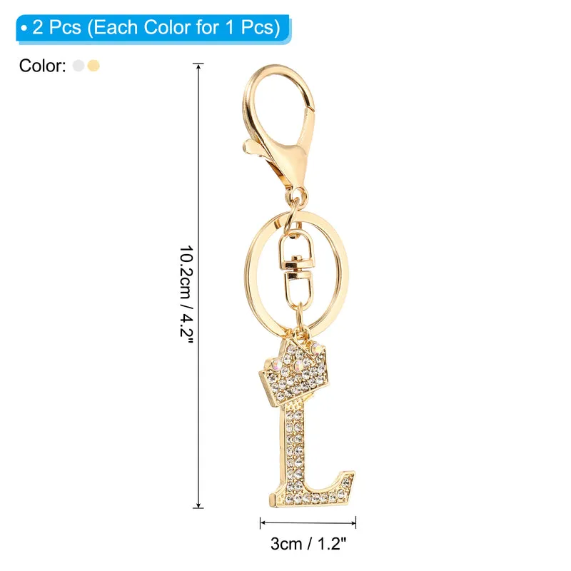 Initial Letter Keychain, 2 Pcs Letter l Crown Design Charm, Gold/Silver