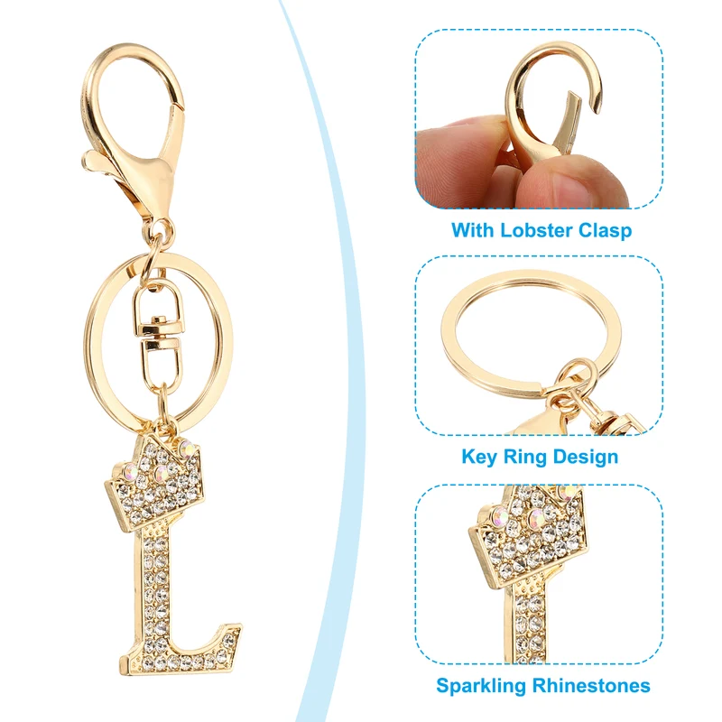 Initial Letter Keychain, 2 Pcs Letter l Crown Design Charm, Gold/Silver