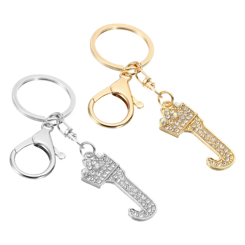 Initial Letter Keychain, 2 Pcs Letter J Crown Design Charm, Gold/Silver