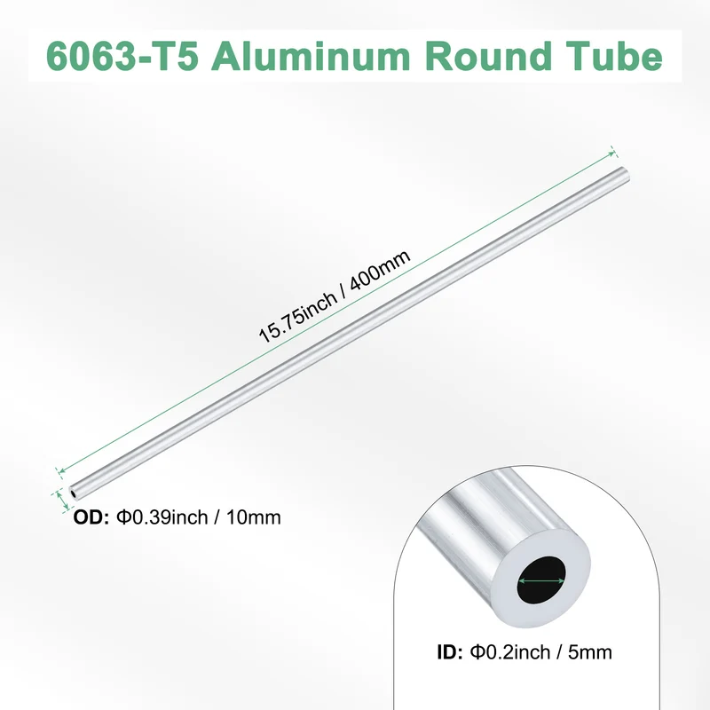 1-Pack 6063 Aluminum Round Tube, 5mmx10mm(IDxOD) 400mm Length Straight Tubing