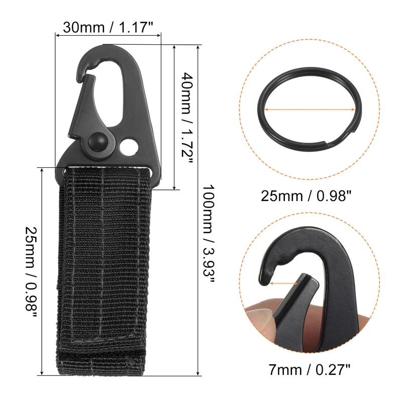 Belt Keeper Key Ring, 4Pcs Nylon Webbing Strap Gear Buckle Key Chain Black