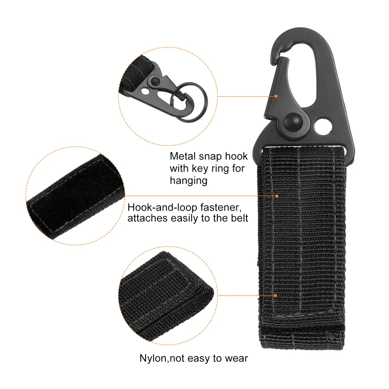Belt Keeper Key Ring, 2Pcs Nylon Webbing Strap Gear Buckle Key Chain Black