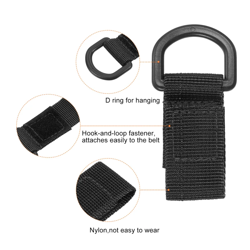 Belt Keeper Key Chain, 6Pcs D Type Thickening Nylon Strap Key Chain Hook, Black