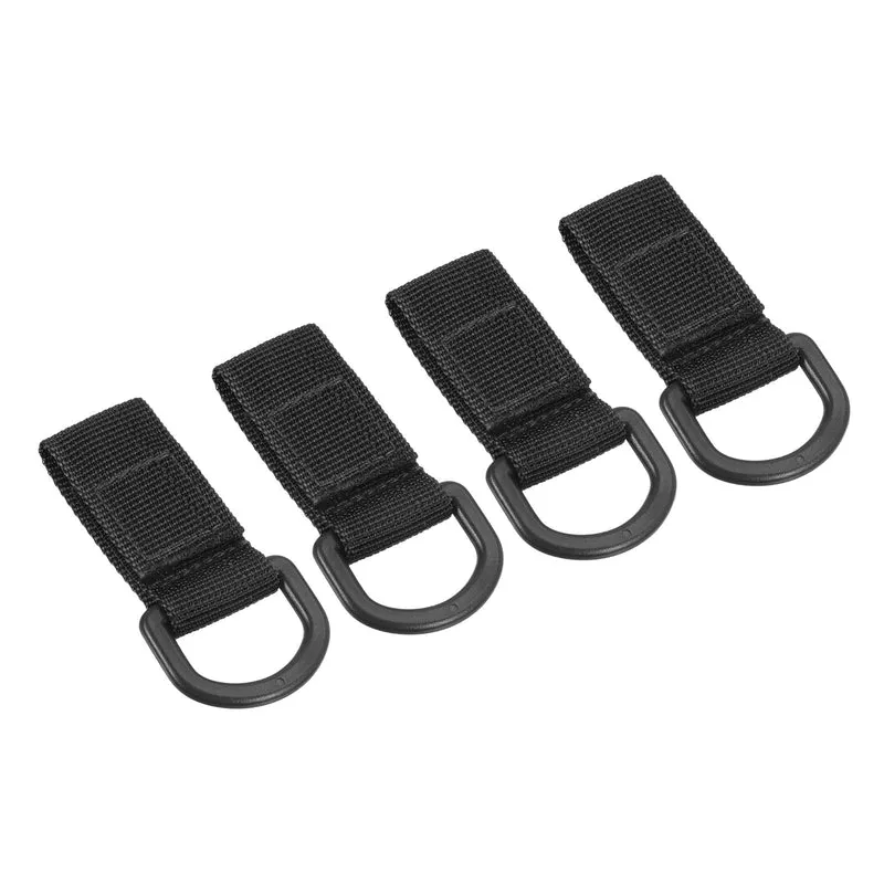 Belt Keeper Key Chain, 4 Pack D Type Thickening Nylon Webbing Strap Hanging Gear Buckle Key Chain Hook with Snap for Outdoor Camping, Black
