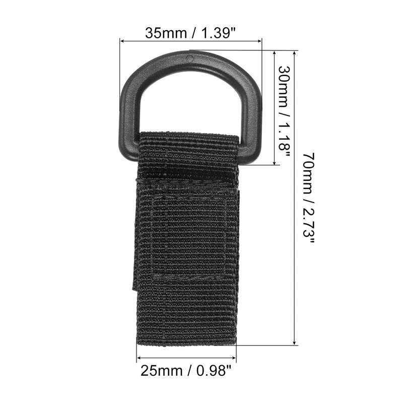 Belt Keeper Key Chain, 4 Pack D Type Thickening Nylon Webbing Strap Hanging Gear Buckle Key Chain Hook with Snap for Outdoor Camping, Black