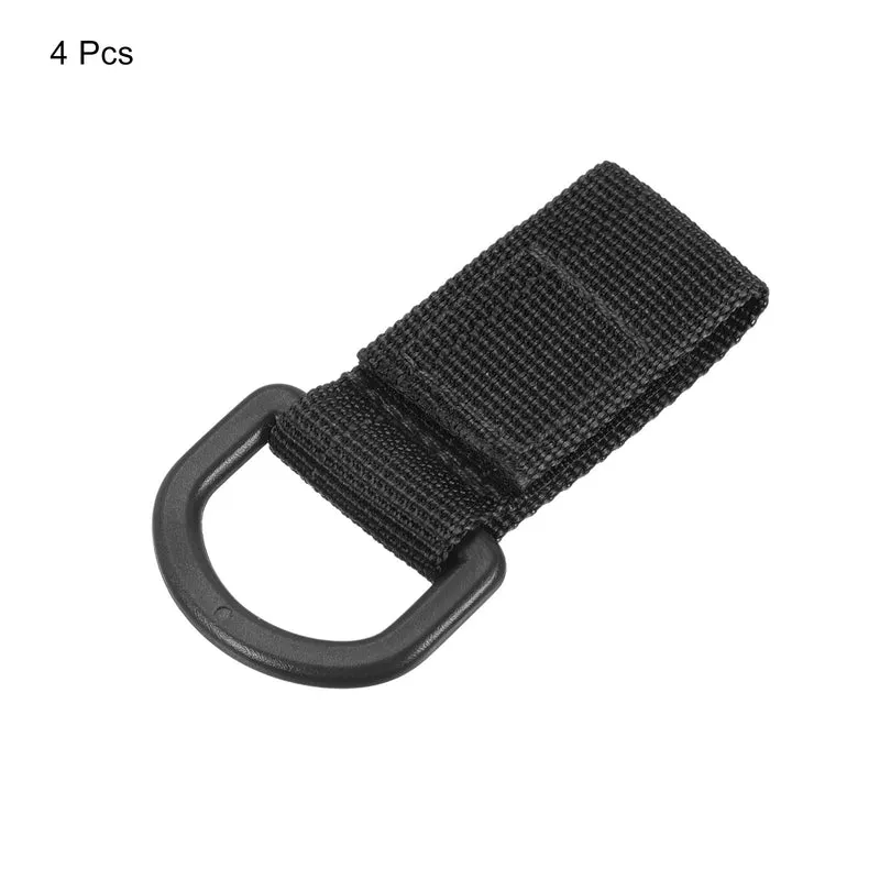 Belt Keeper Key Chain, 4 Pack D Type Thickening Nylon Webbing Strap Hanging Gear Buckle Key Chain Hook with Snap for Outdoor Camping, Black