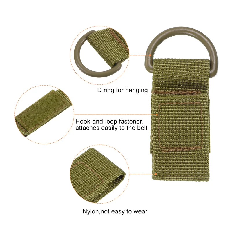 Belt Keeper Key Chain, 6Pcs D Type Nylon Webbing Strap Key Chain Hook, Khaki