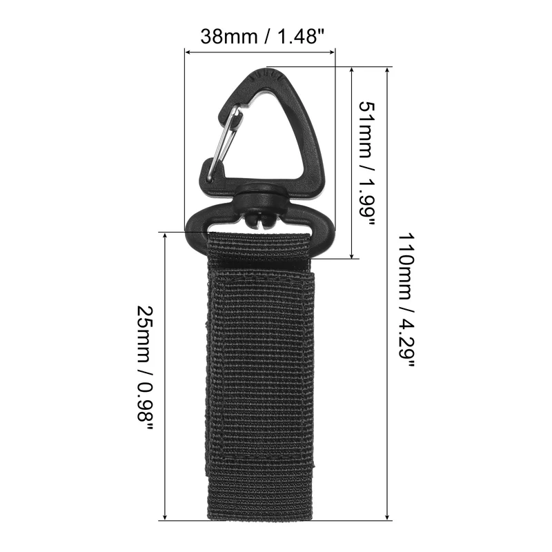 Belt Keeper Key Chain, 2Pcs Nylon Strap Key Chain W Triangle Rotate Snap, Black
