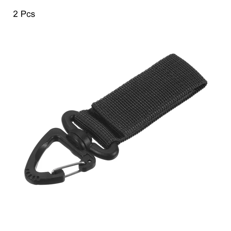 Belt Keeper Key Chain, 2Pcs Nylon Strap Key Chain W Triangle Rotate Snap, Black