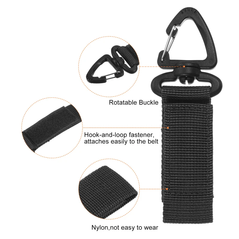 Belt Keeper Key Chain, 2Pcs Nylon Strap Key Chain W Triangle Rotate Snap, Black