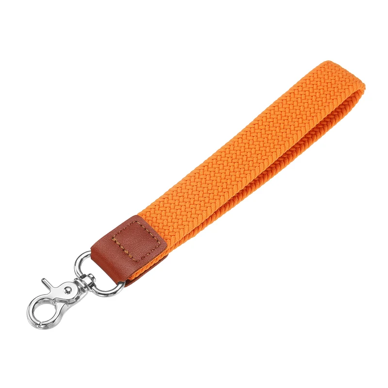 Wrist Lanyard Keychain Braided Wristlet Strap with Silver Clasp Orange