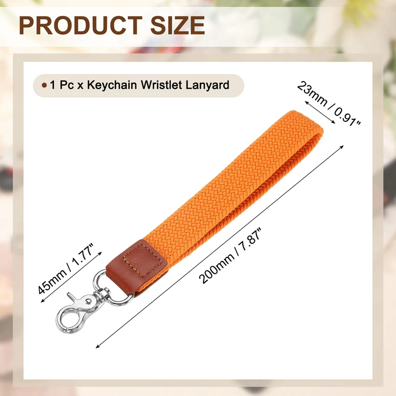 Wrist Lanyard Keychain Braided Wristlet Strap with Silver Clasp Orange
