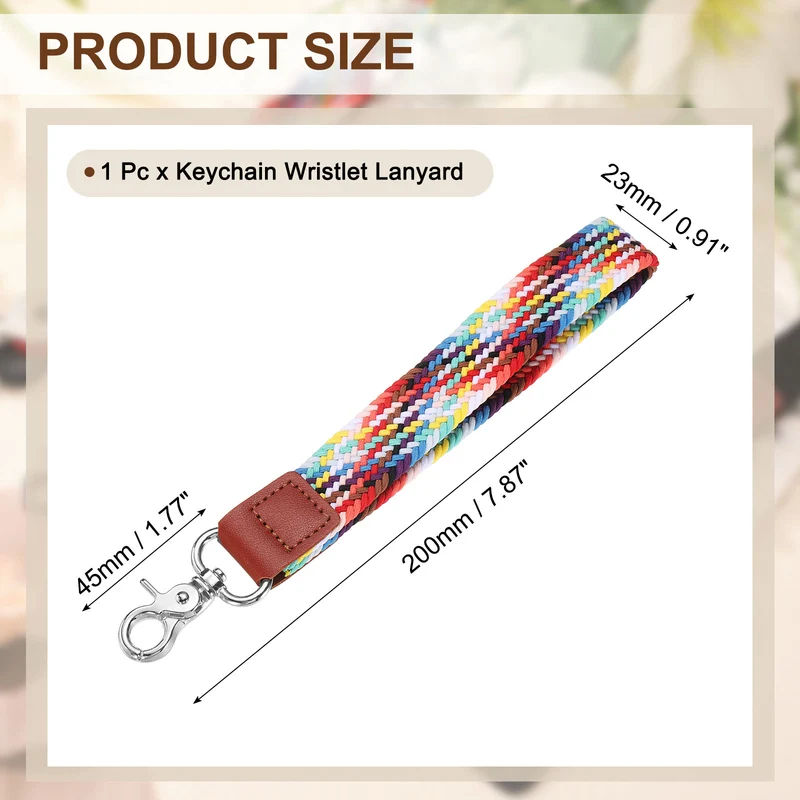 Wrist Lanyard Keychain Braided Wristlet Strap with Silver Clasp Rainbow