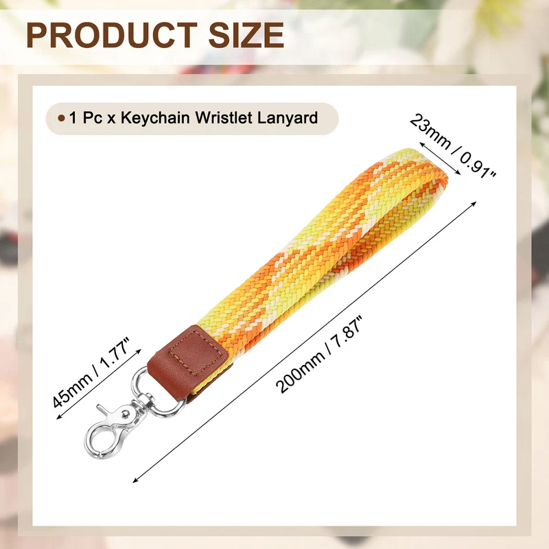 Wrist Lanyard Keychain, Braided Wristlet Strap with Silver Clasp Gradient Orange