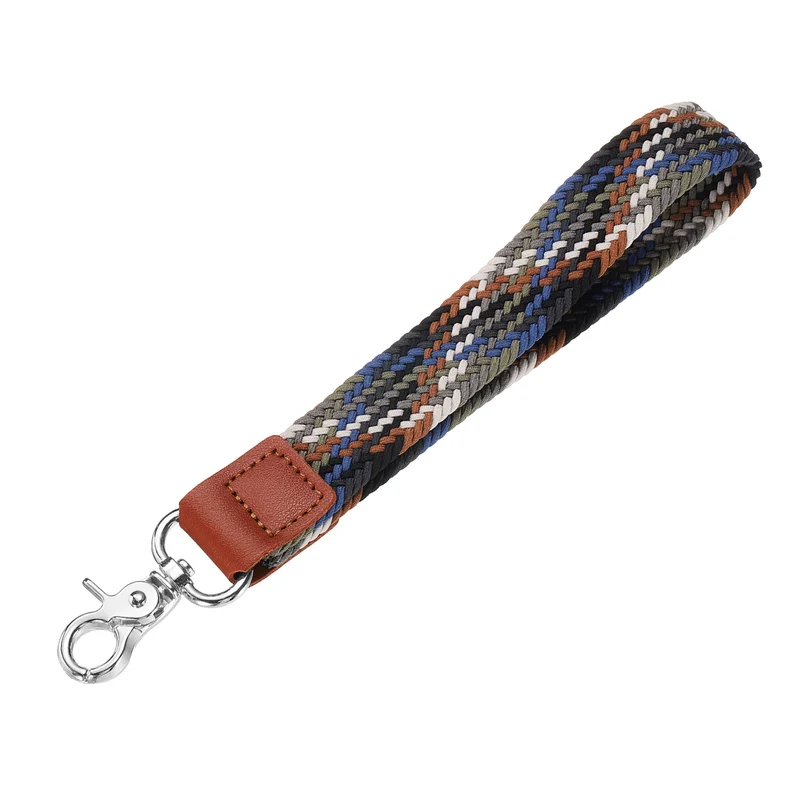 Wrist Lanyard Keychain Braided Wristlet Strap with Silver Clasp Mixed Gray