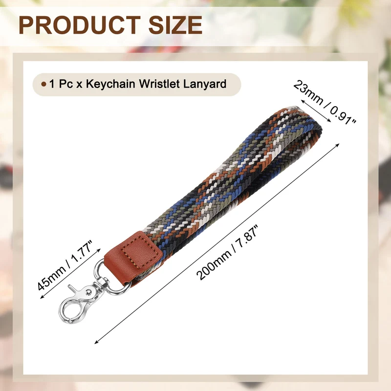 Wrist Lanyard Keychain Braided Wristlet Strap with Silver Clasp Mixed Gray