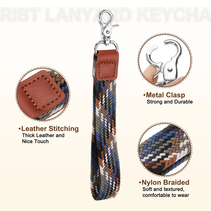 Wrist Lanyard Keychain Braided Wristlet Strap with Silver Clasp Mixed Gray