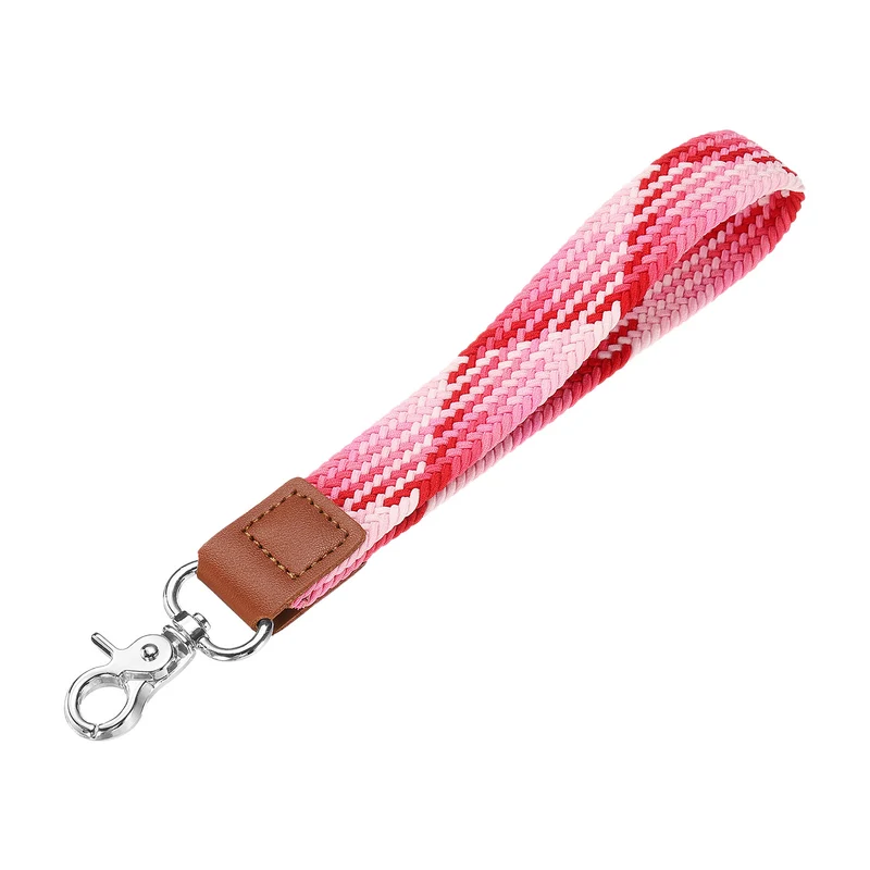 Wrist Lanyard Keychain Braided Wristlet Strap with Silver Clasp Strawberry Red