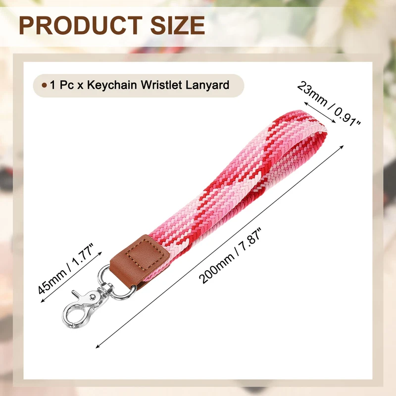 Wrist Lanyard Keychain Braided Wristlet Strap with Silver Clasp Strawberry Red