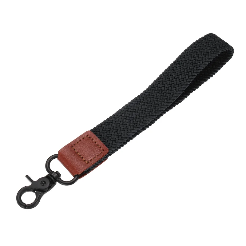 Wrist Lanyard Keychain, Braided Wristlet Strap with Black Clasp, Black