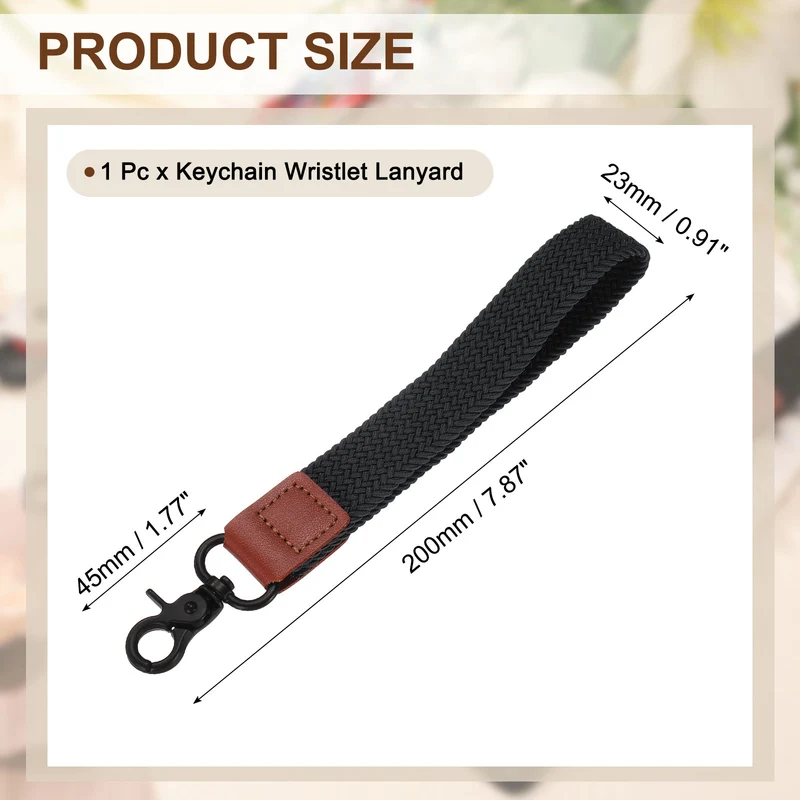 Wrist Lanyard Keychain, Braided Wristlet Strap with Black Clasp, Black