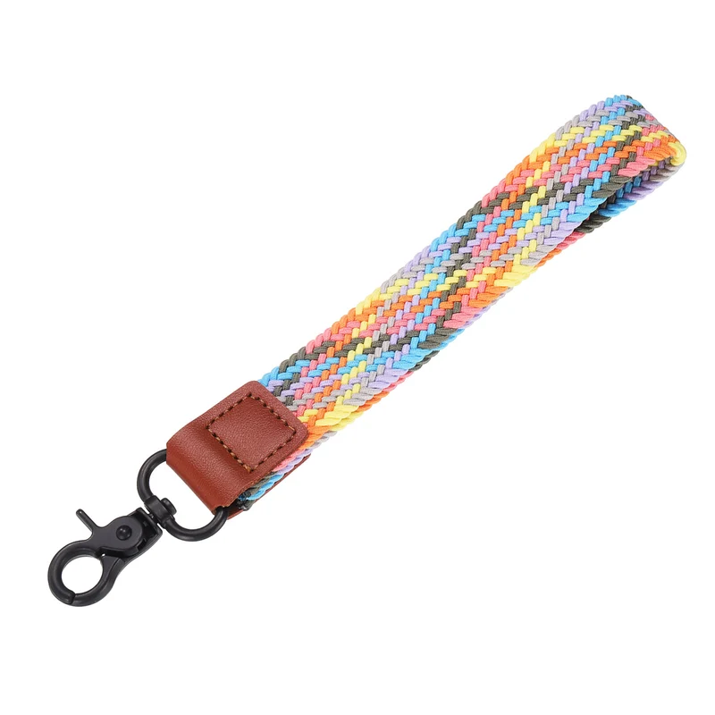 Wrist Lanyard Keychain, Braided Wristlet Strap with Black Clasp, Colorful Pink