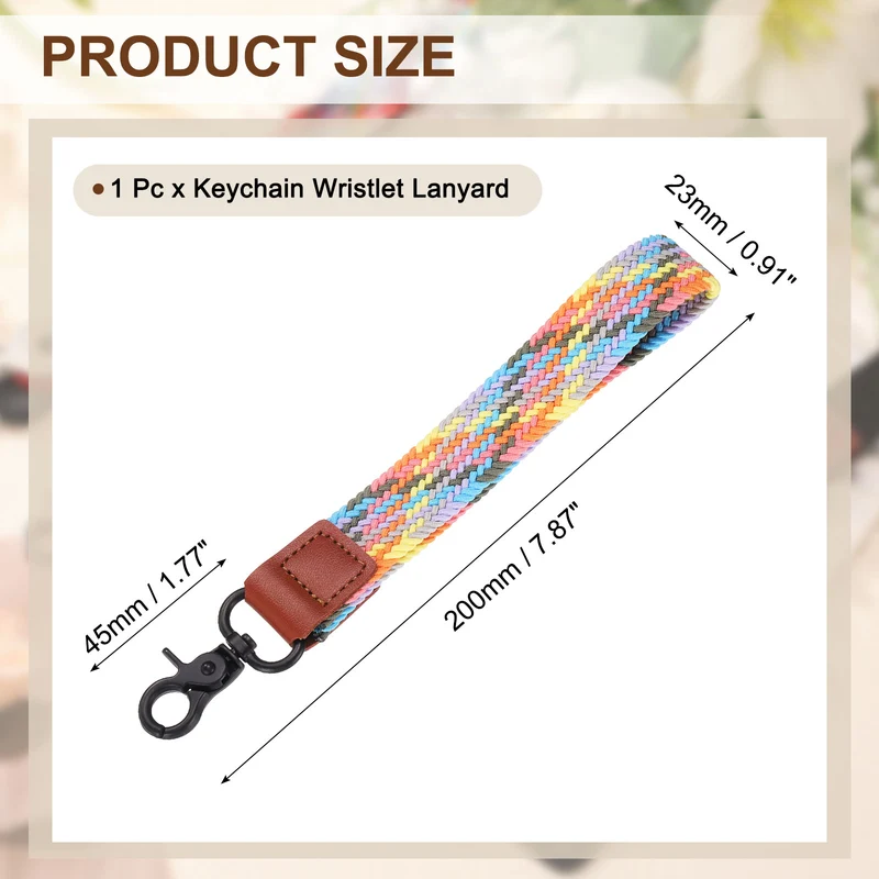 Wrist Lanyard Keychain, Braided Wristlet Strap with Black Clasp, Colorful Pink