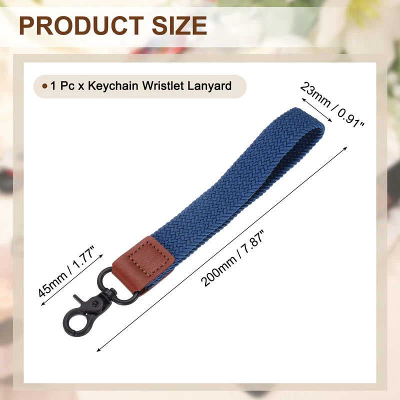 Wrist Lanyard Keychain, Braided Wristlet Strap with Black Clasp, Blue