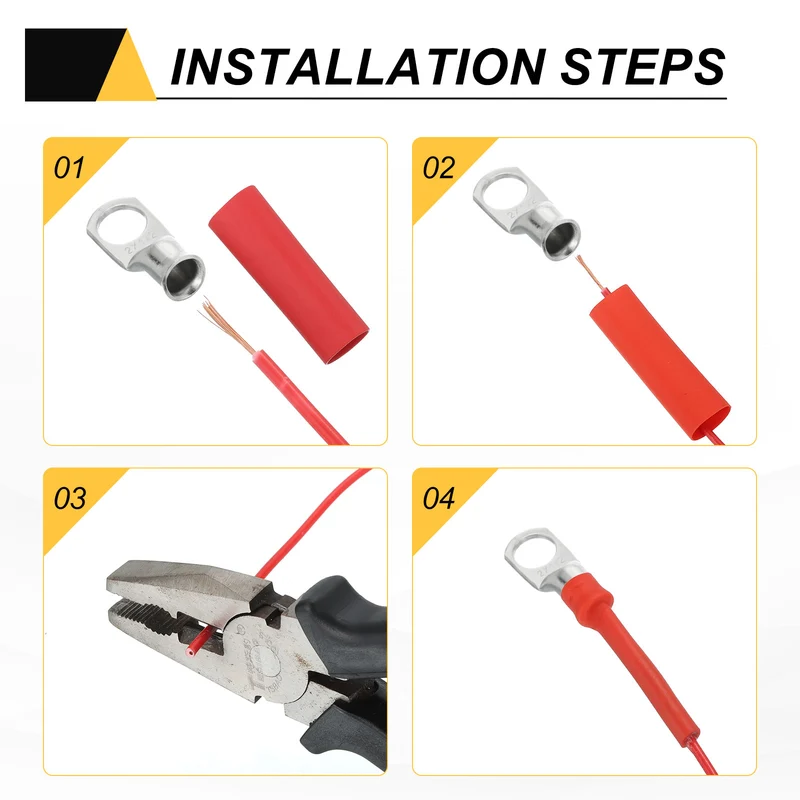 4 Pcs 1/2" Stud 2AWG Battery Lugs Ring Terminal with 4pcs Heat Shrink, Silver