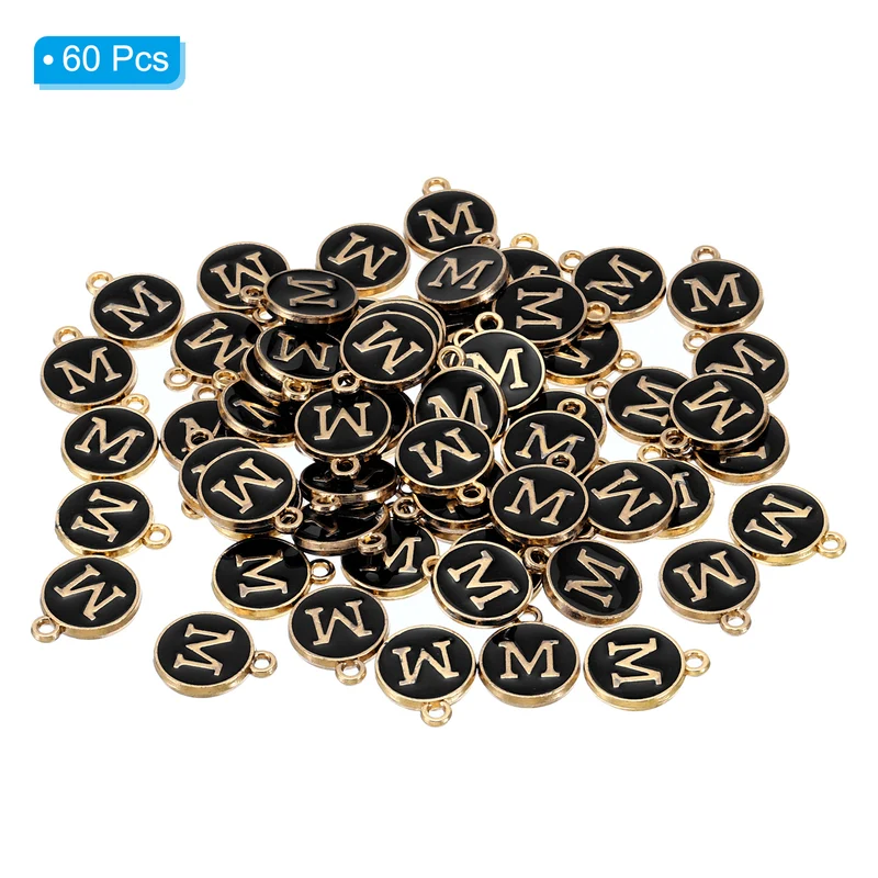 Letter Charm M, 60Pcs Double Sided Alphabet Initial Charm Pendants Beads Black
