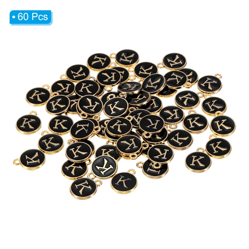 Letter Charm K, 60Pcs Double Sided Alphabet Initial Charm Pendants Beads Black
