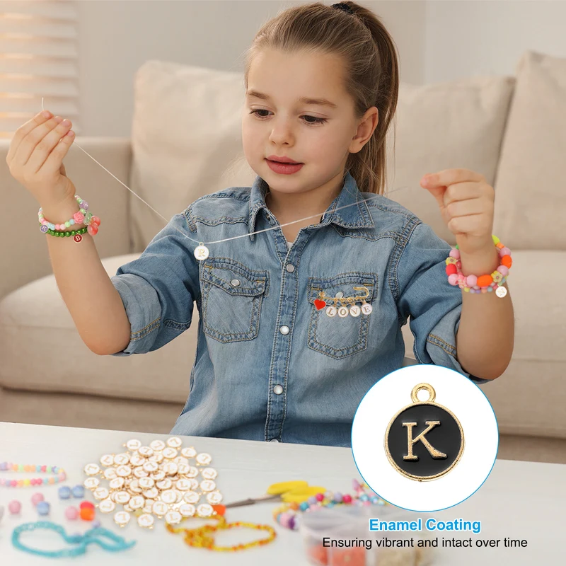 Letter Charm K, 60Pcs Double Sided Alphabet Initial Charm Pendants Beads Black