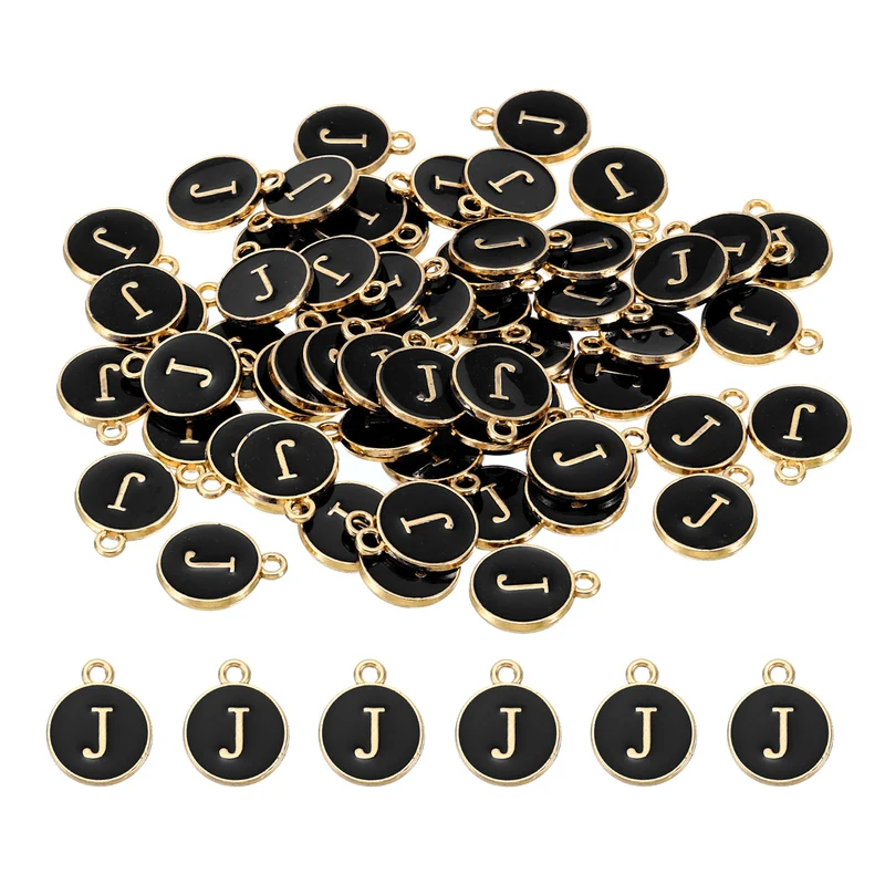 Letter Charm J, 60Pcs Double Sided Alphabet Initial Charm Pendants Beads Black