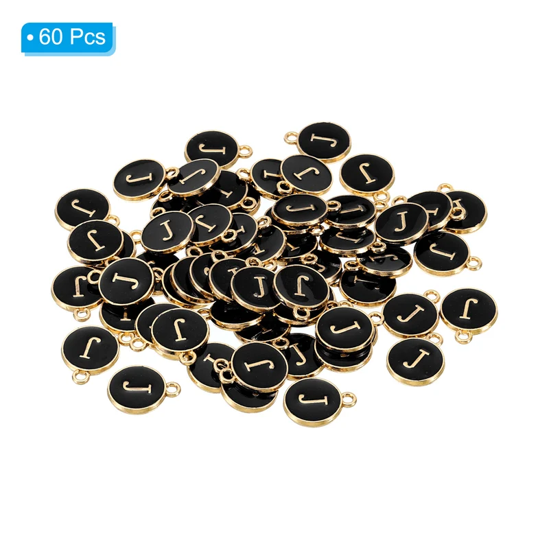 Letter Charm J, 60Pcs Double Sided Alphabet Initial Charm Pendants Beads Black