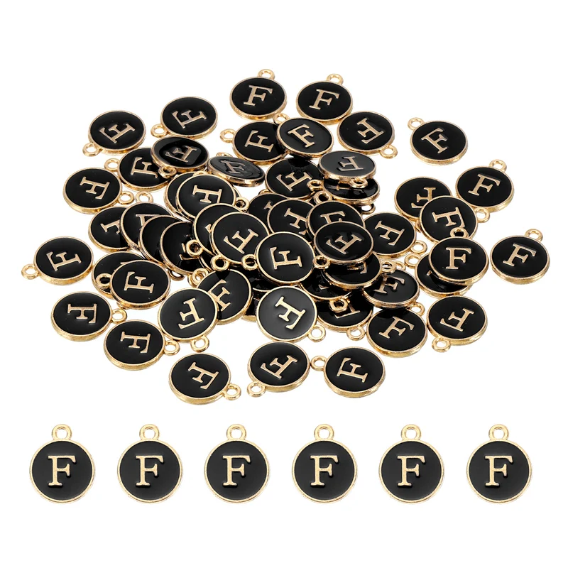 Letter Charm F, 60Pcs Double Sided Alphabet Initial Charm Pendants Beads Black